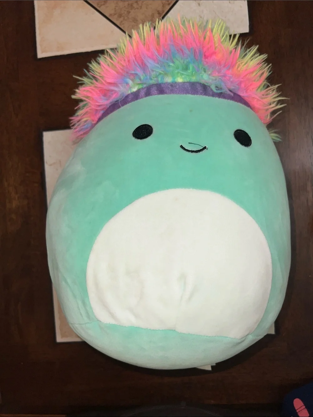Squishmallows Mint Green & White Plush with Rainbow Fuzzy Hair